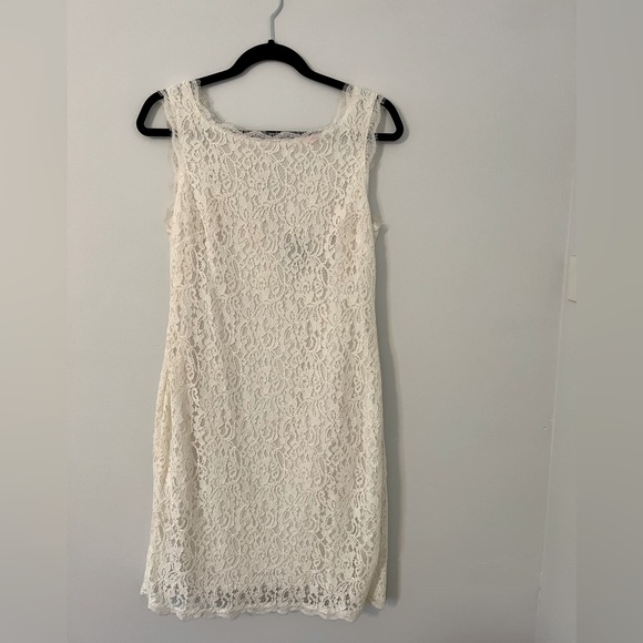 Adrianna Papell White Lace Dress with Exposed Zipper on Back - Picture 1 of 6
